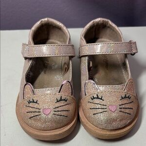 Pink and Tan Cat Face Dress Shoes with Velcro Strap